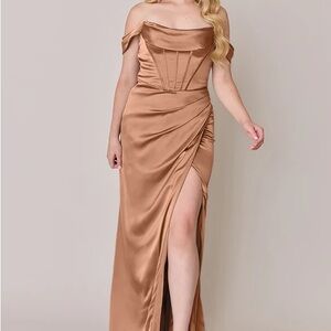 Revelry Paris Satin Dress | Toffee | Size 8